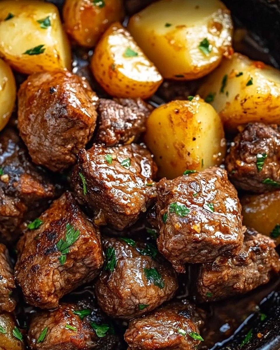Garlic Butter Beef Bites with Potatoes