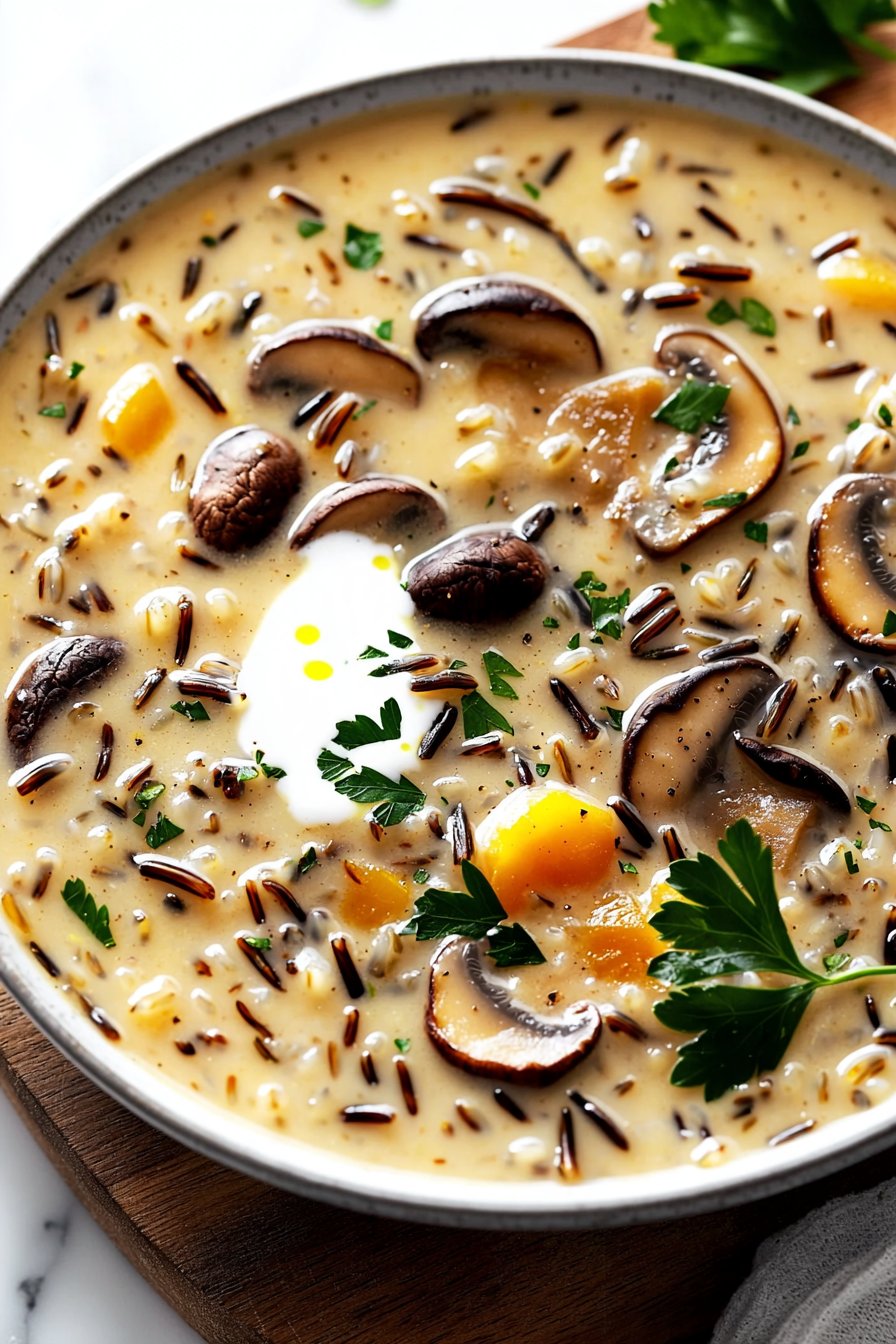Creamy Wild Rice Soup with Mushrooms