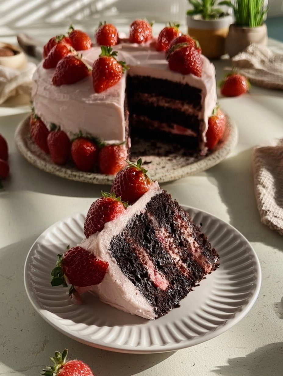 Pastel de chocolate con fresa
