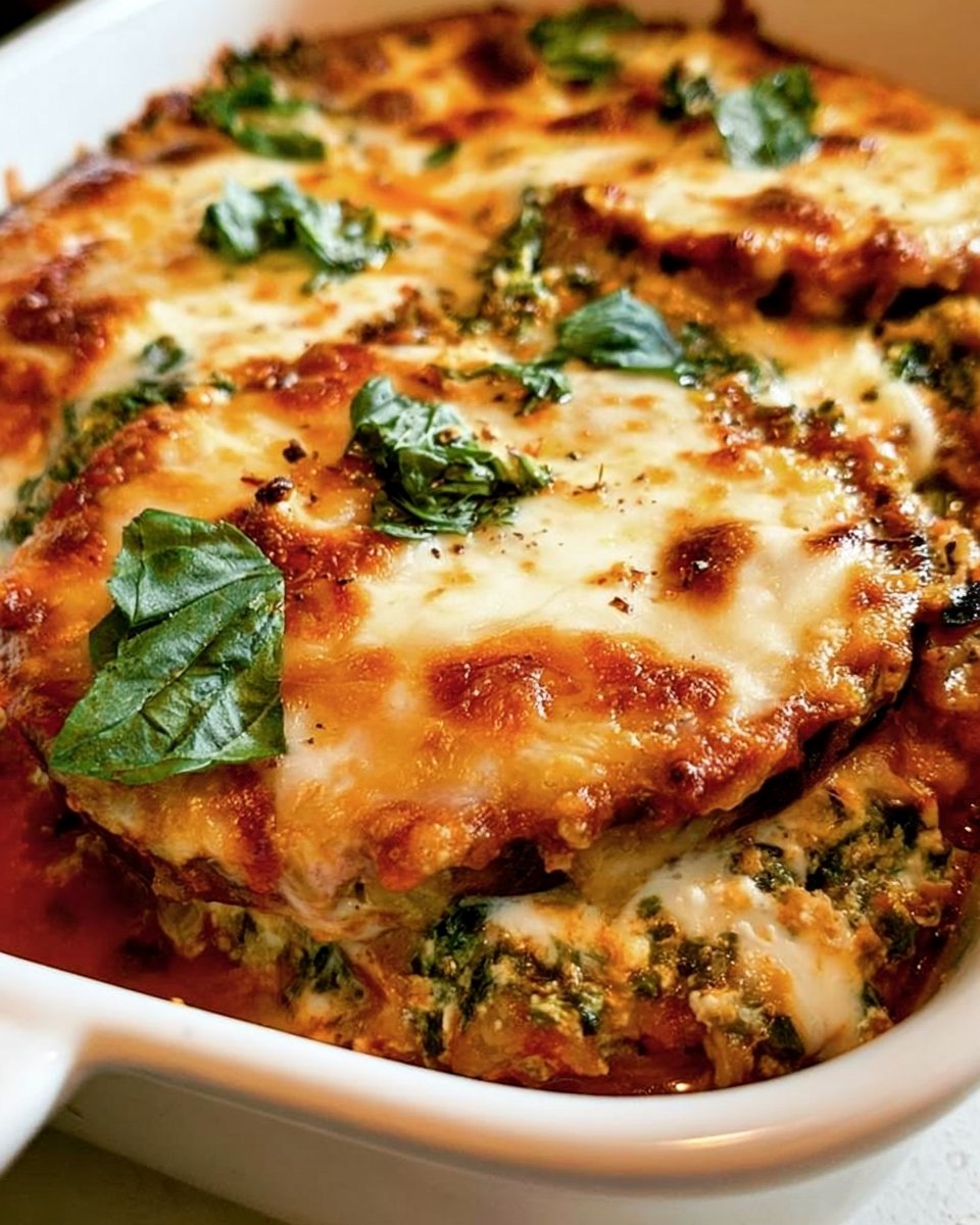 Eggplant Parmesan Recipe with Cheese and Spinach
