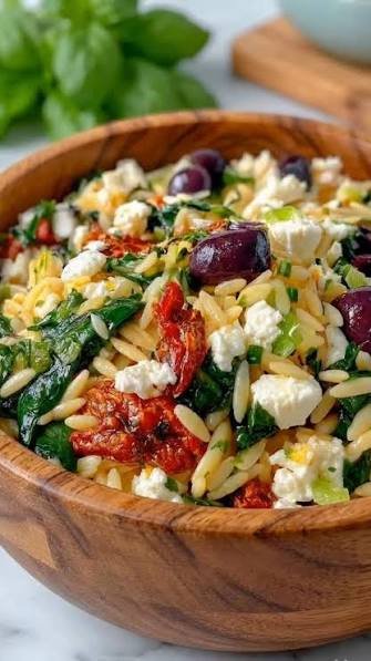 Perfect Orzo Pasta Salad with Feta and Sun Dried Tomatoes