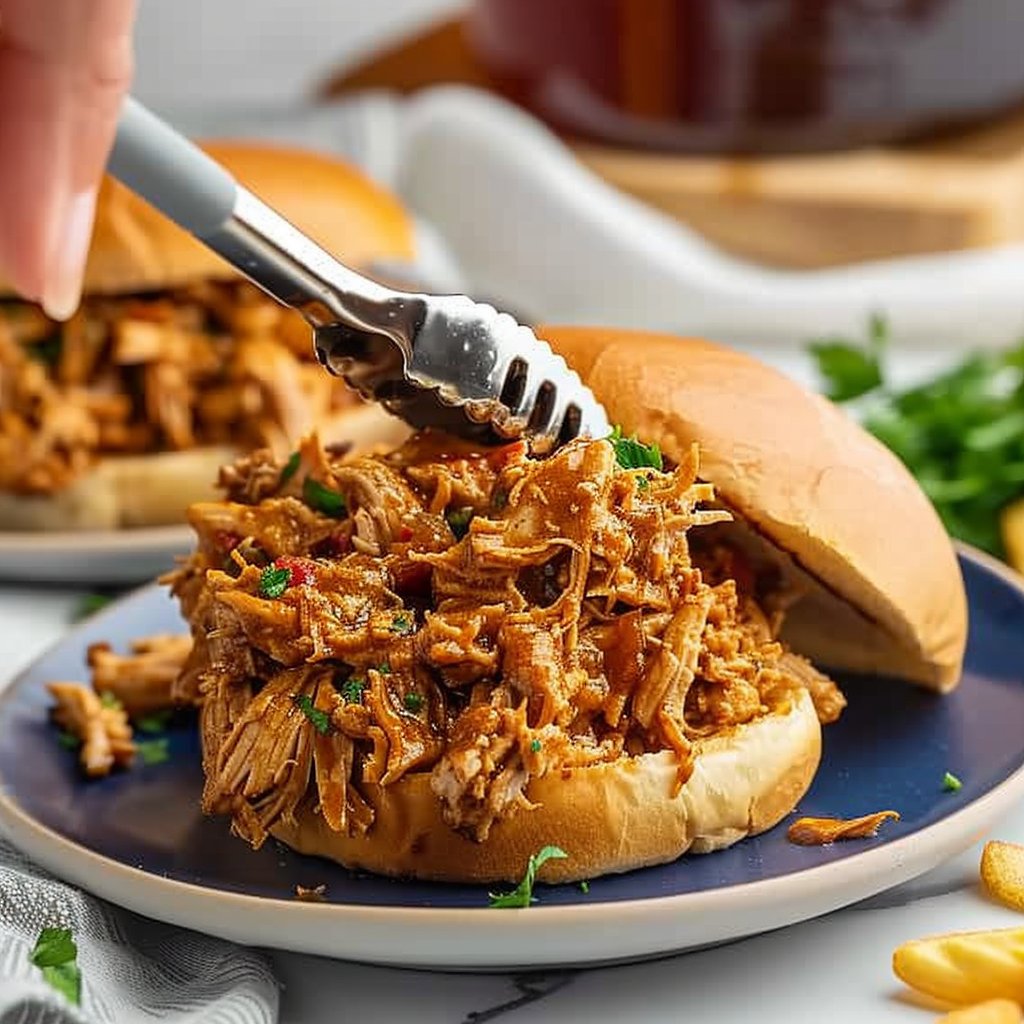 Crockpot Honey Garlic Pulled Chicken Sandwiches