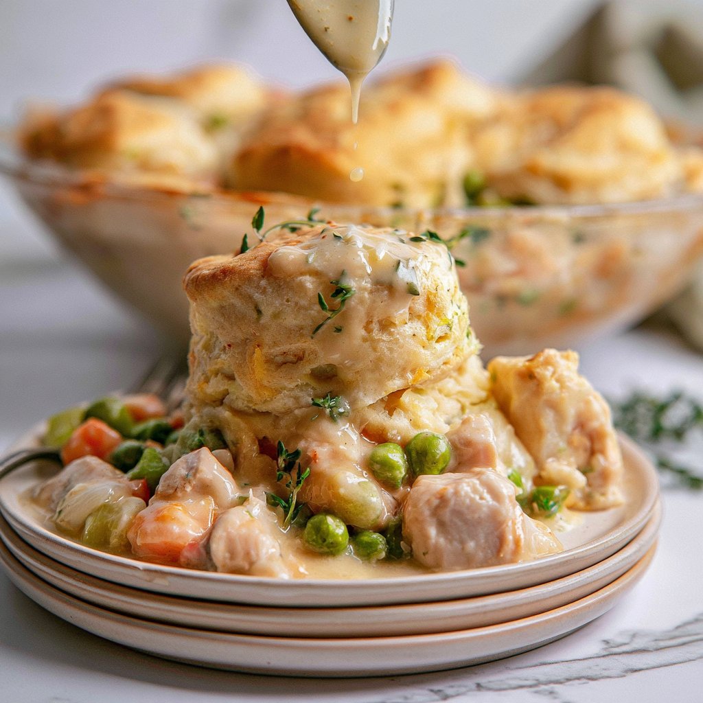 Cozy Turkey Pot Pie Casserole with Buttermilk Biscuits