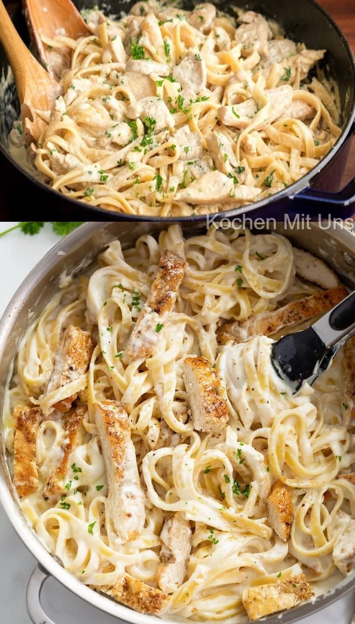 Pasta mit Hähnchenbrust in Käsesauce