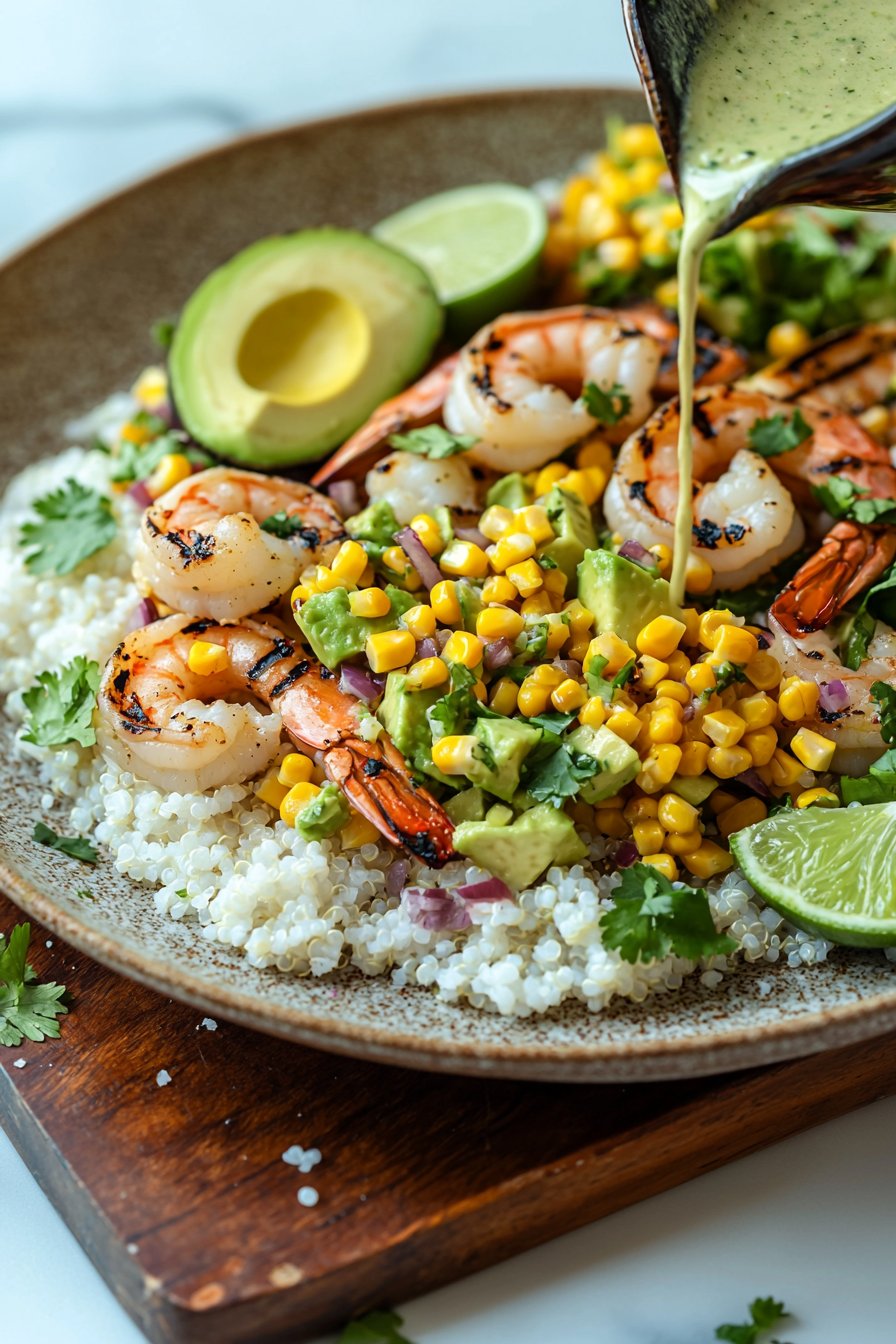 Grilled Shrimp Bowl with Avocado and Corn Salsa