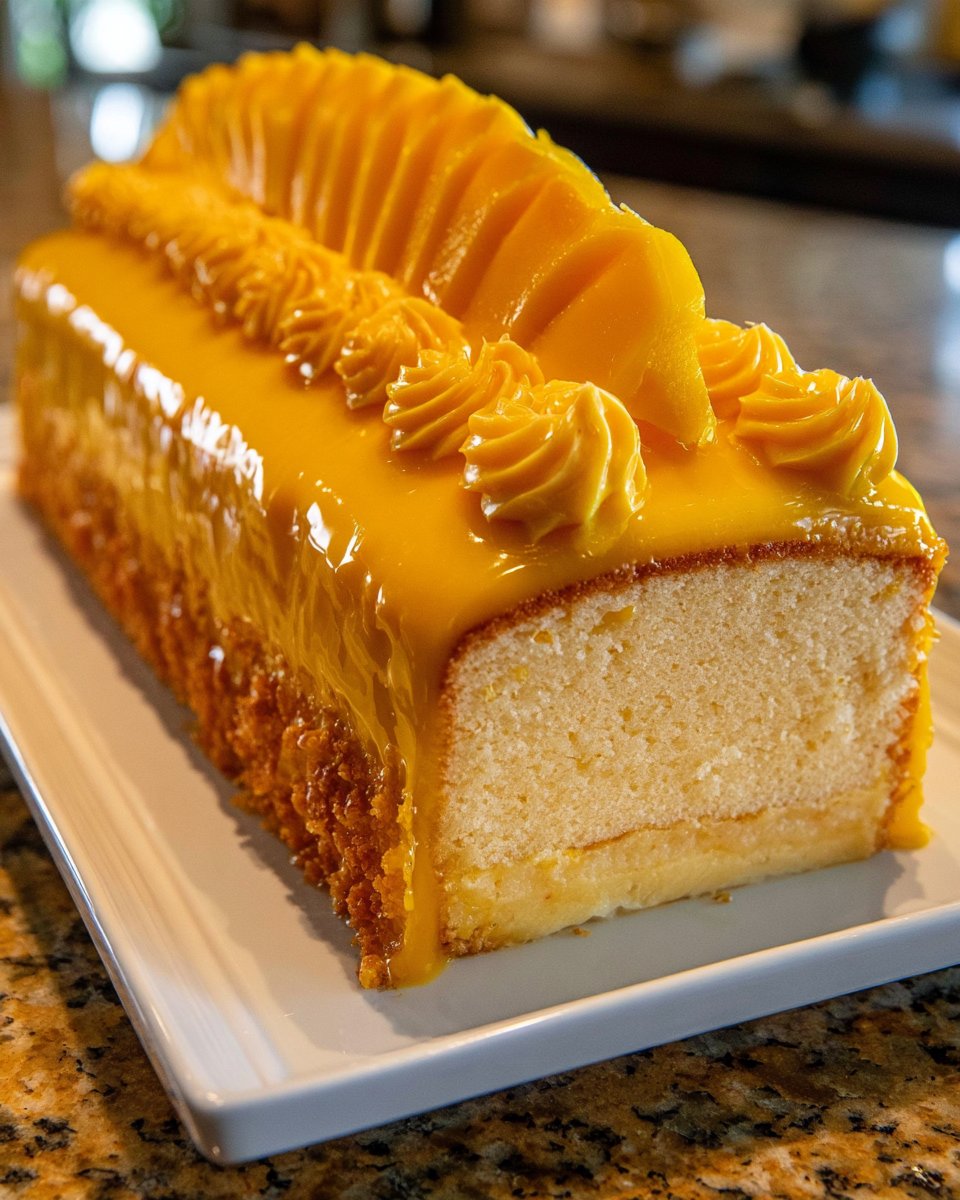 Cream Cake with Mango Glaze and Mango Butter Rosettes