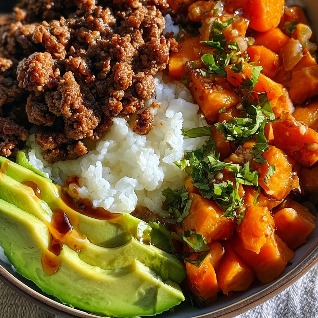 Hot Honey-Glazed Ground Beef Rice Bowl