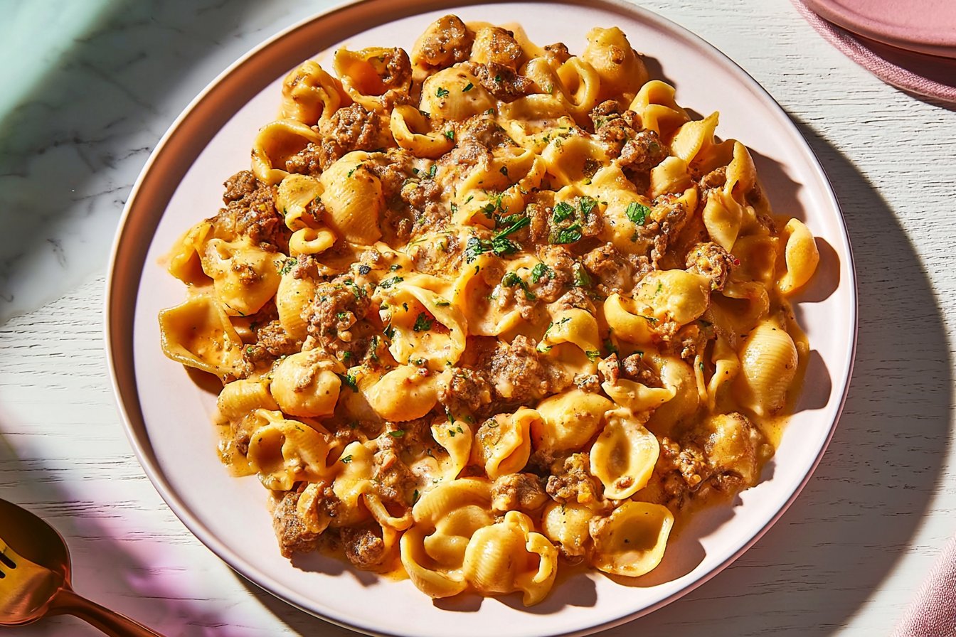 Cheesy Ground Beef And Shells