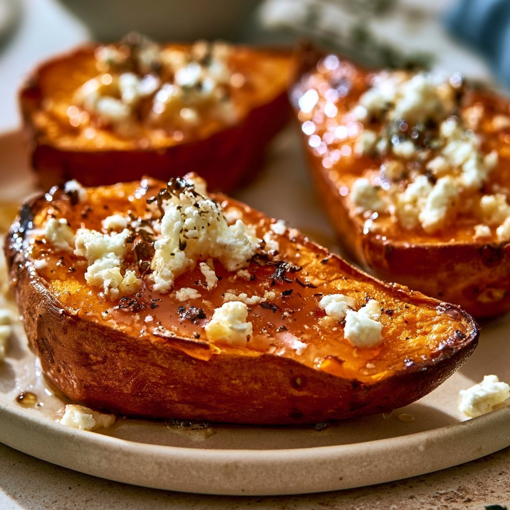 Gebackene Süßkartoffeln mit Honig und Feta