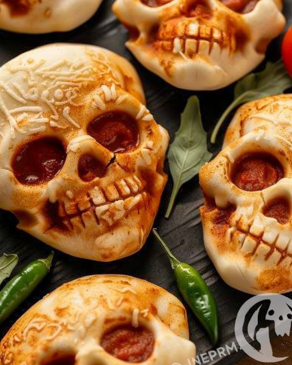 Cheesy Halloween Pizza Skulls