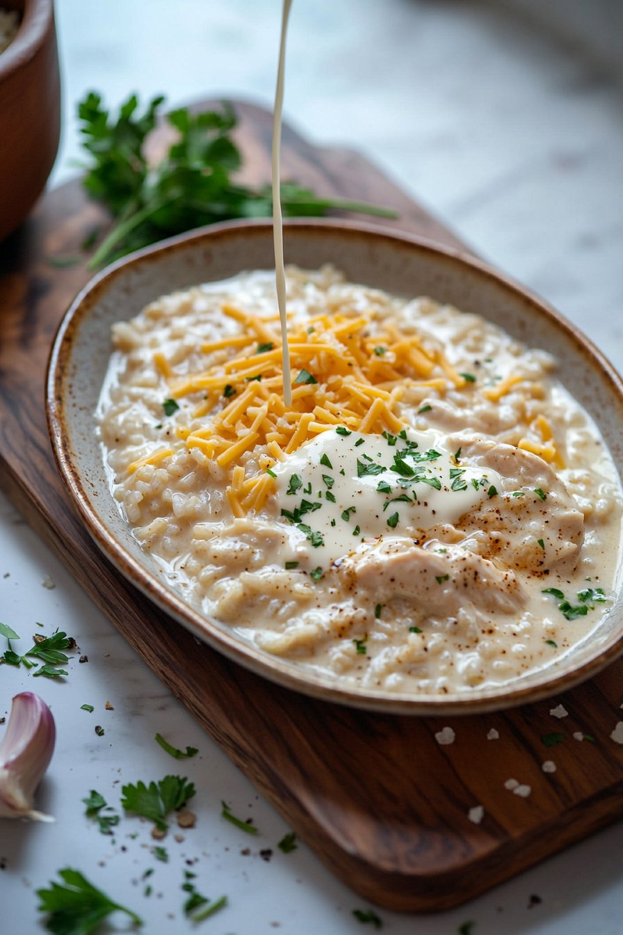 Cremiger Käse-Hühnchen und Reis