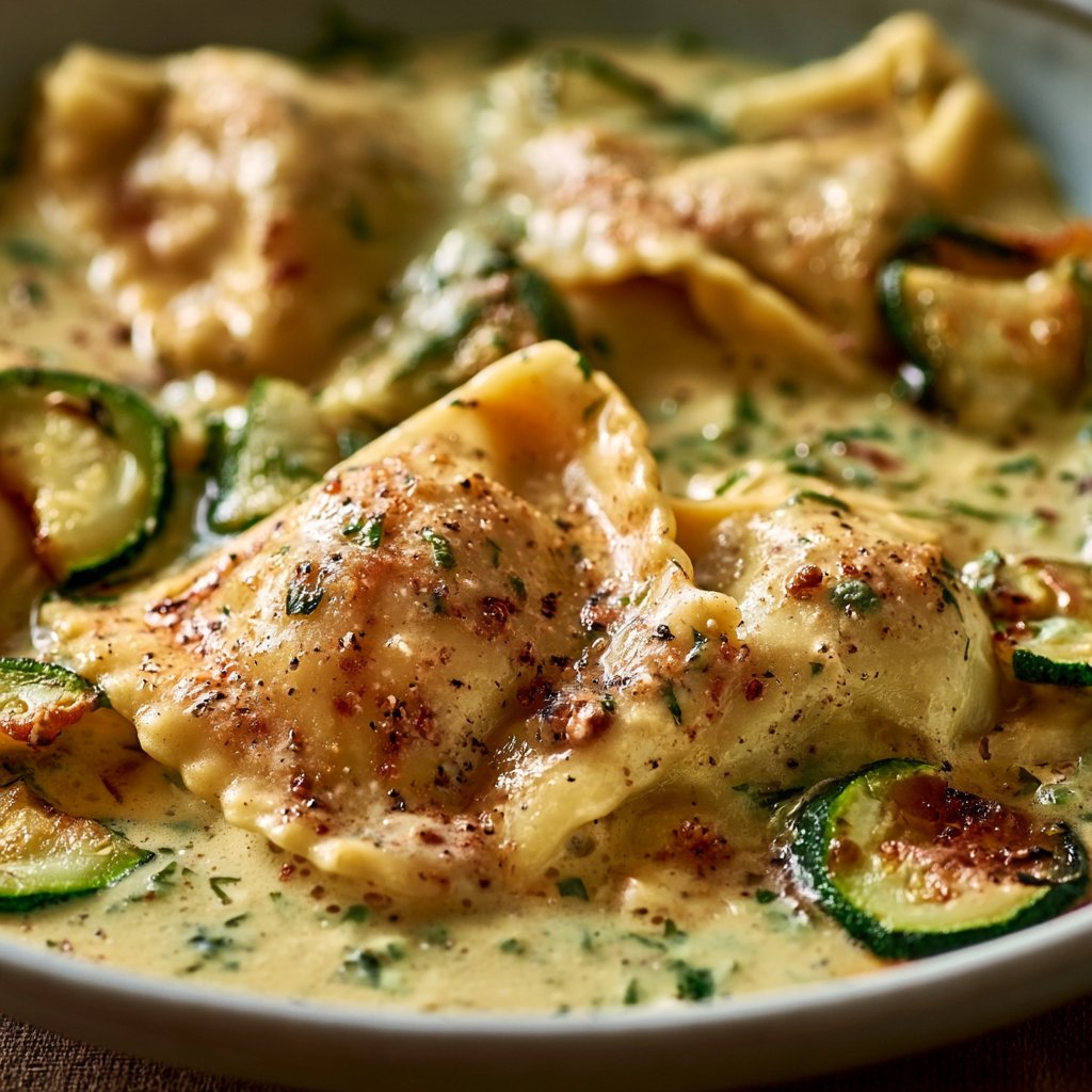 Cremige Maultaschenpfanne mit Zucchini