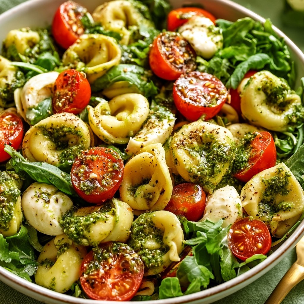 Tortellini salad with pesto and arugula