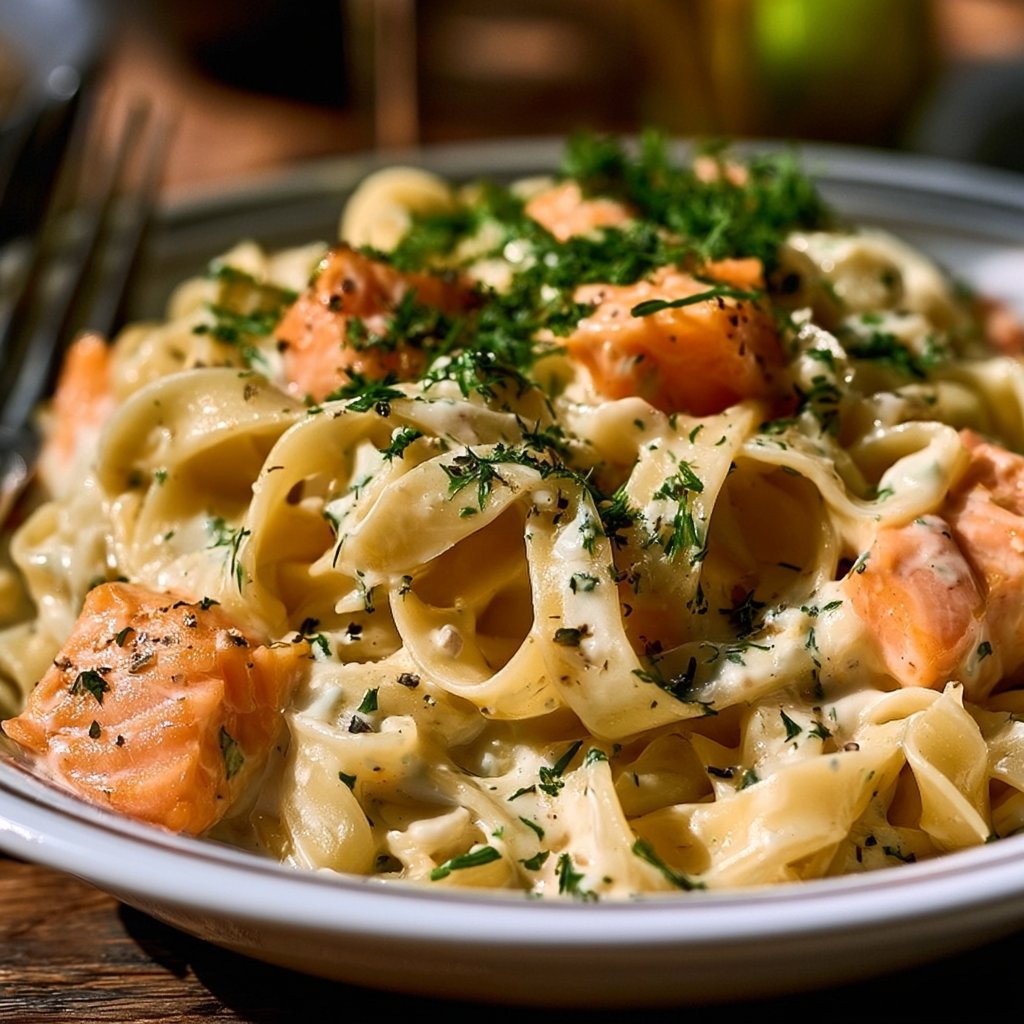 Pasta with salmon and cream sauce