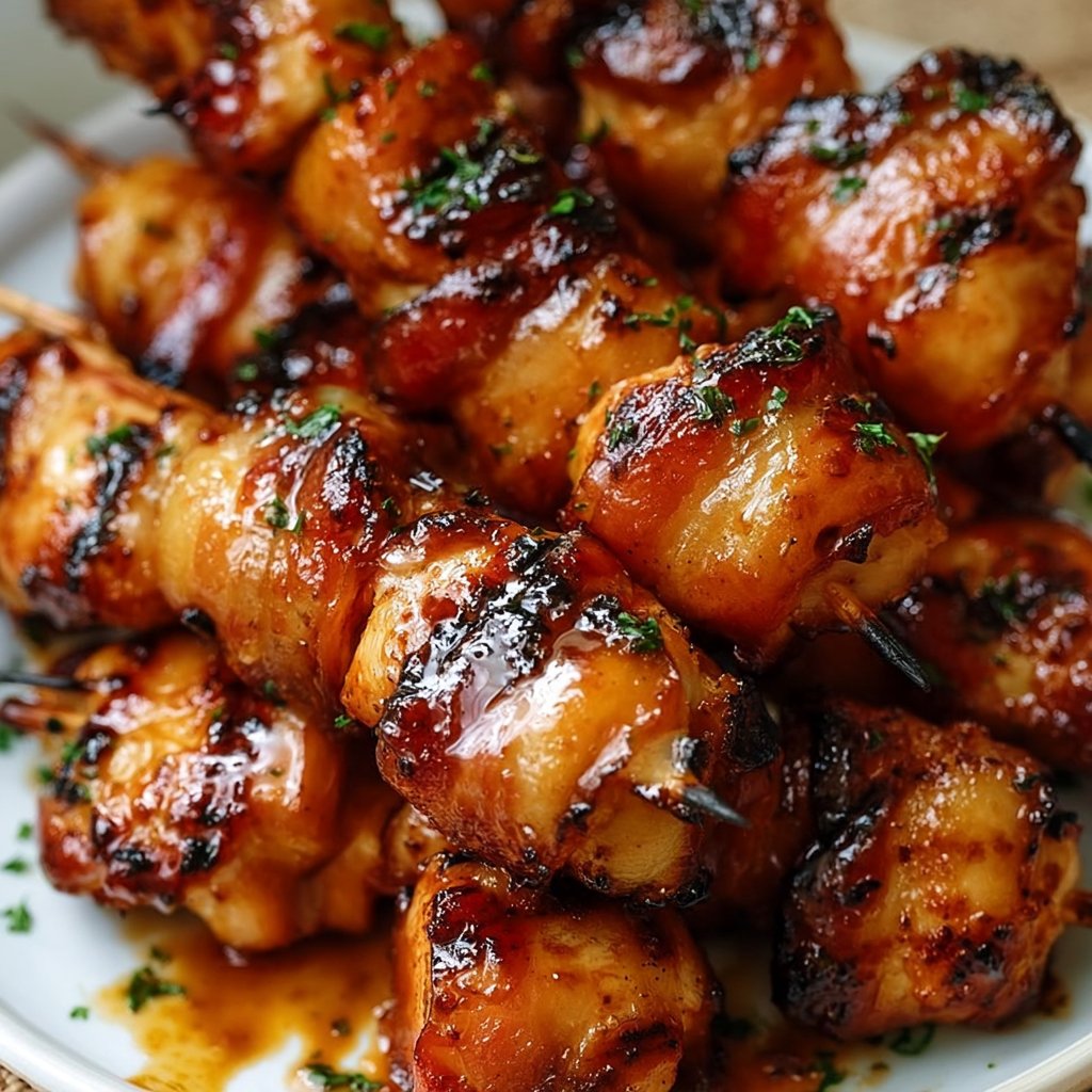 Gegrillte Honig-BBQ-Bacon-Hühnchen-Spieße