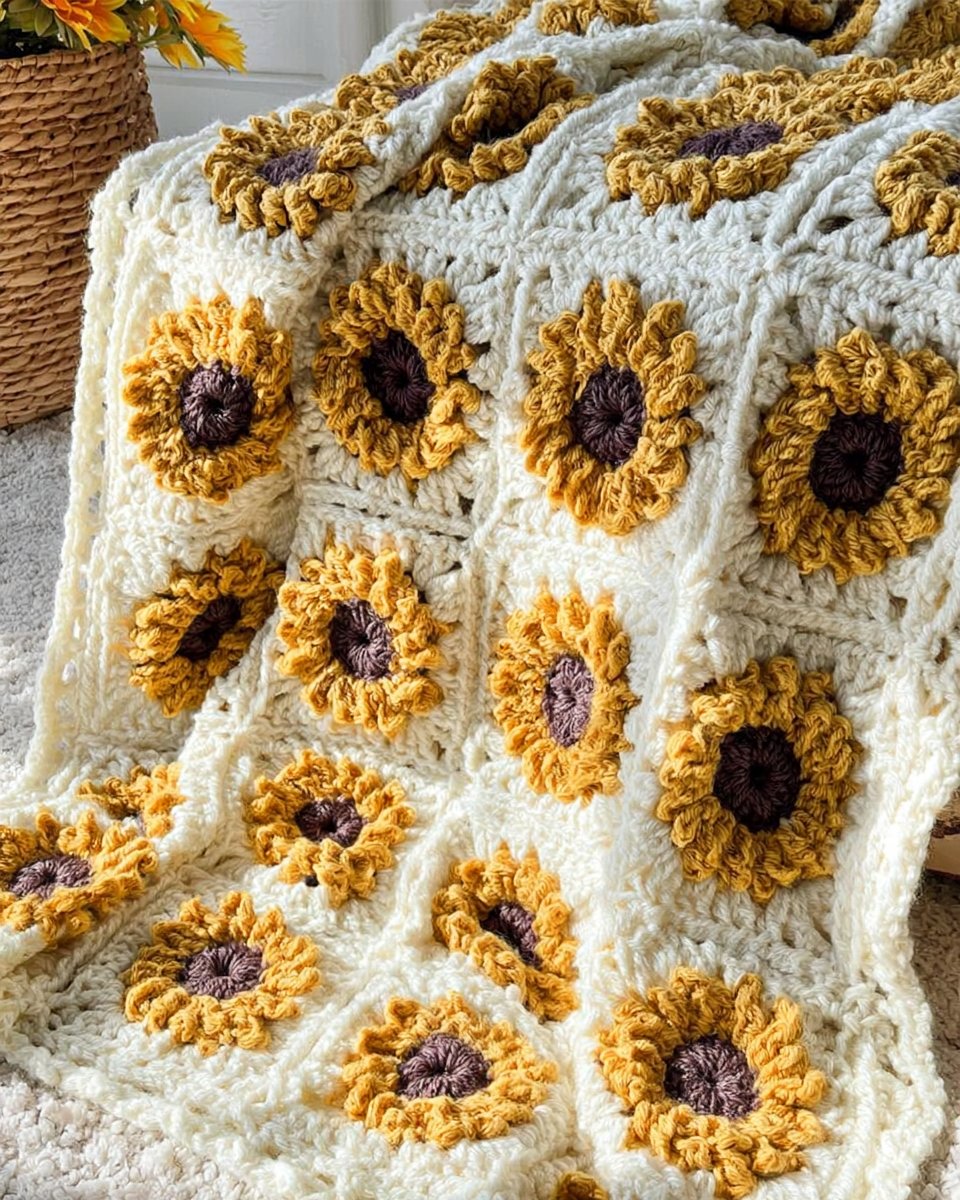 Granny Square Summer Sunshine Sunflower Blanket