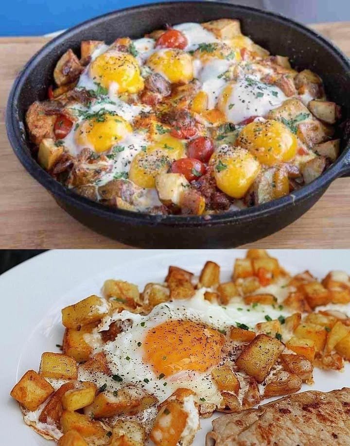 Kartoffel-Omelette mit Käse und Zwiebeln