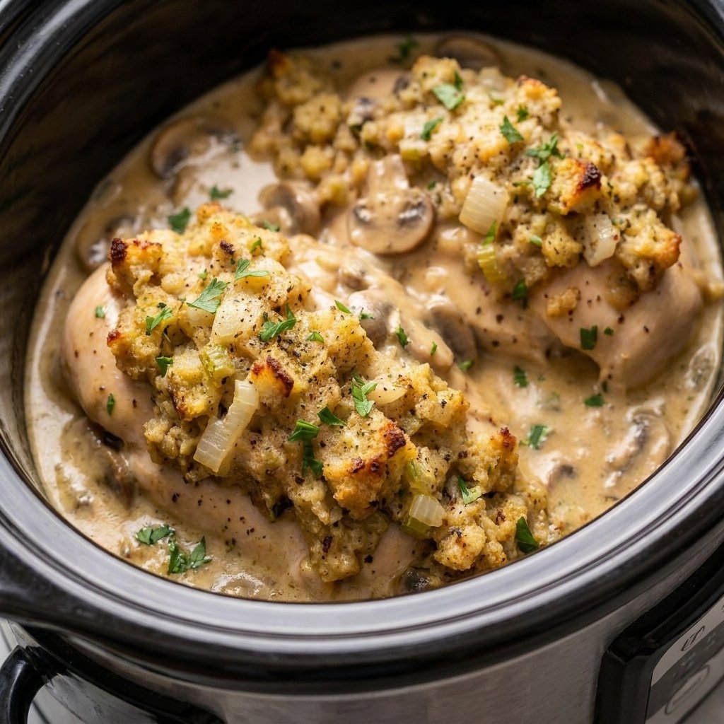 Easy Crockpot Chicken and Stuffing Recipe