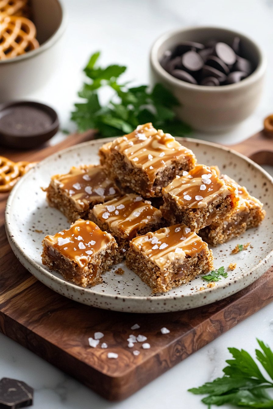 No-Bake Salted Caramel Pretzel Bars