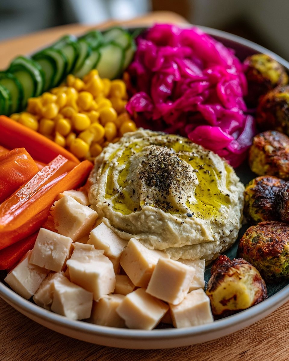 Easy Rainbow Veggie Bento Box with Hummus