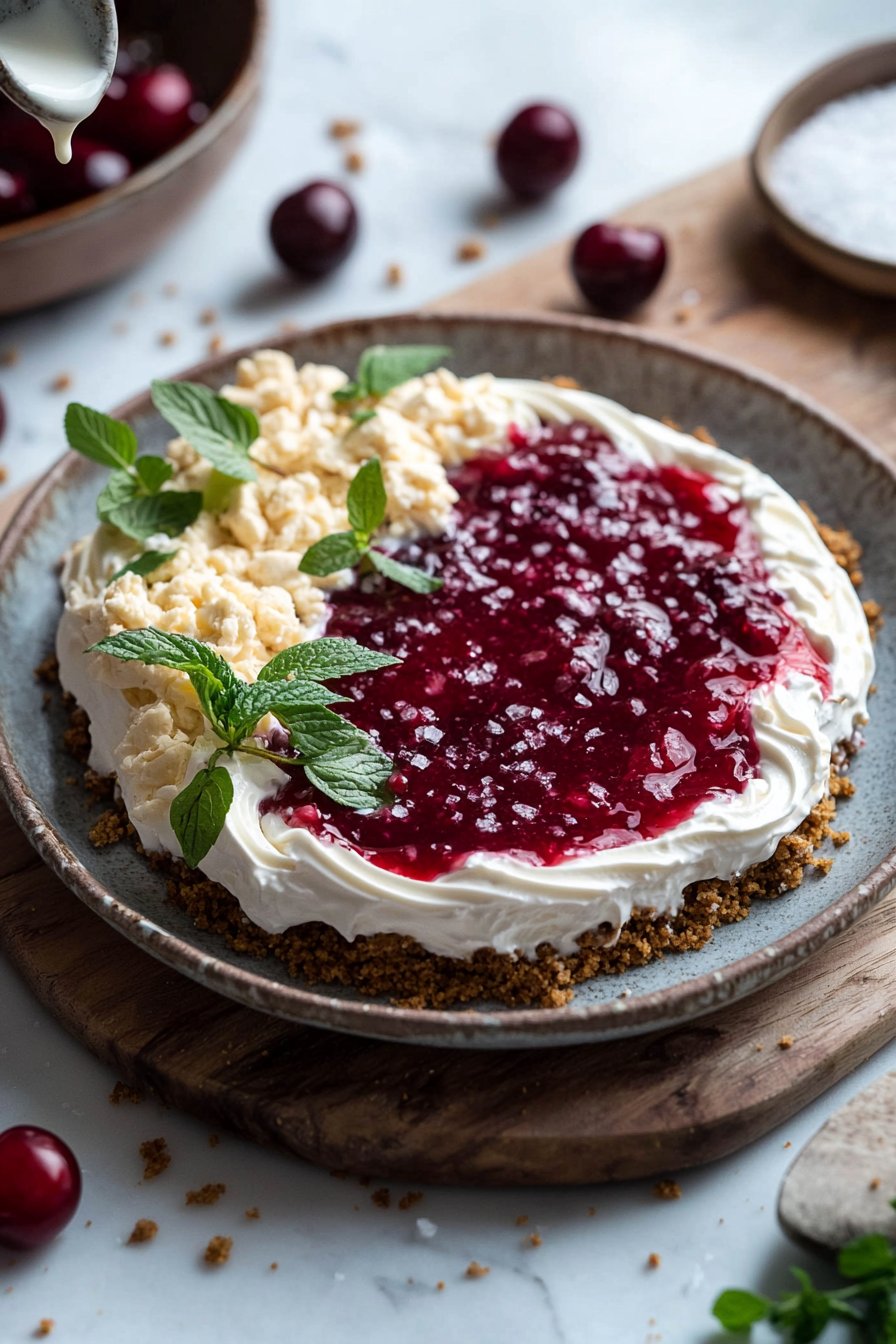 No-Bake Cherry Ripple Cheesecake