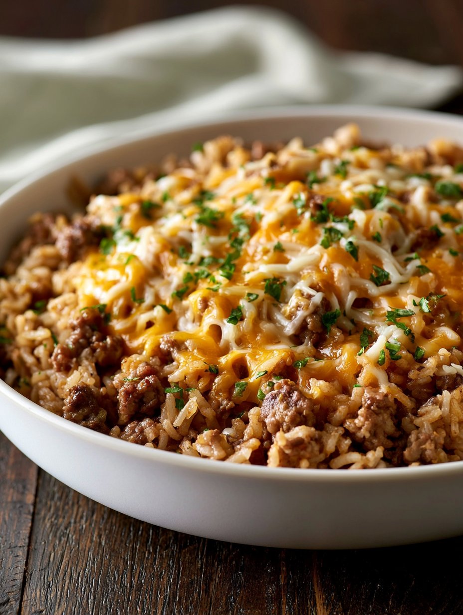 Cazuela de carne molida con queso y arroz