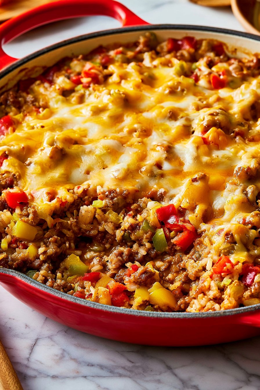 Cheesy Beef and Rice Skillet
