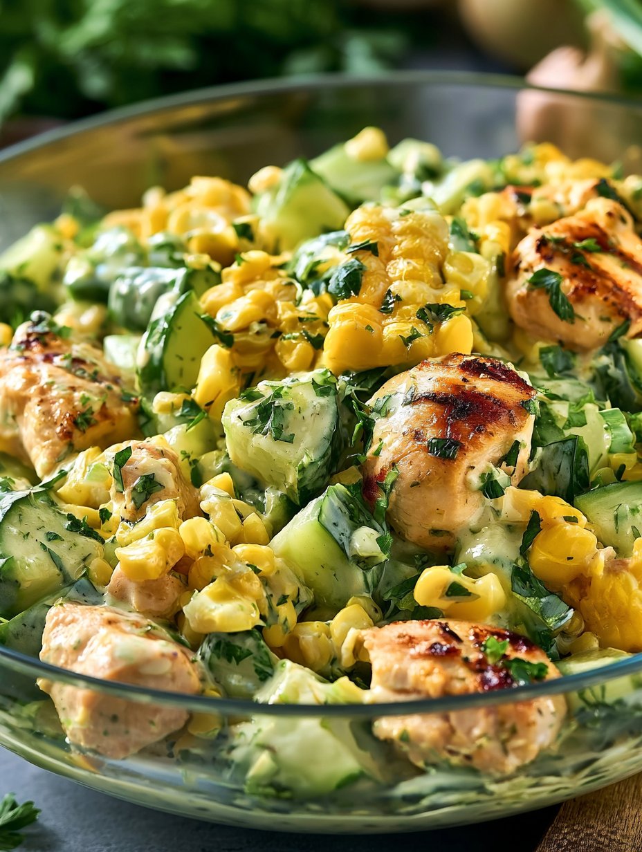Ensalada de Pollo con Maíz Callejero y Crema de Pepino: Una Receta Increíble y Definitiva
