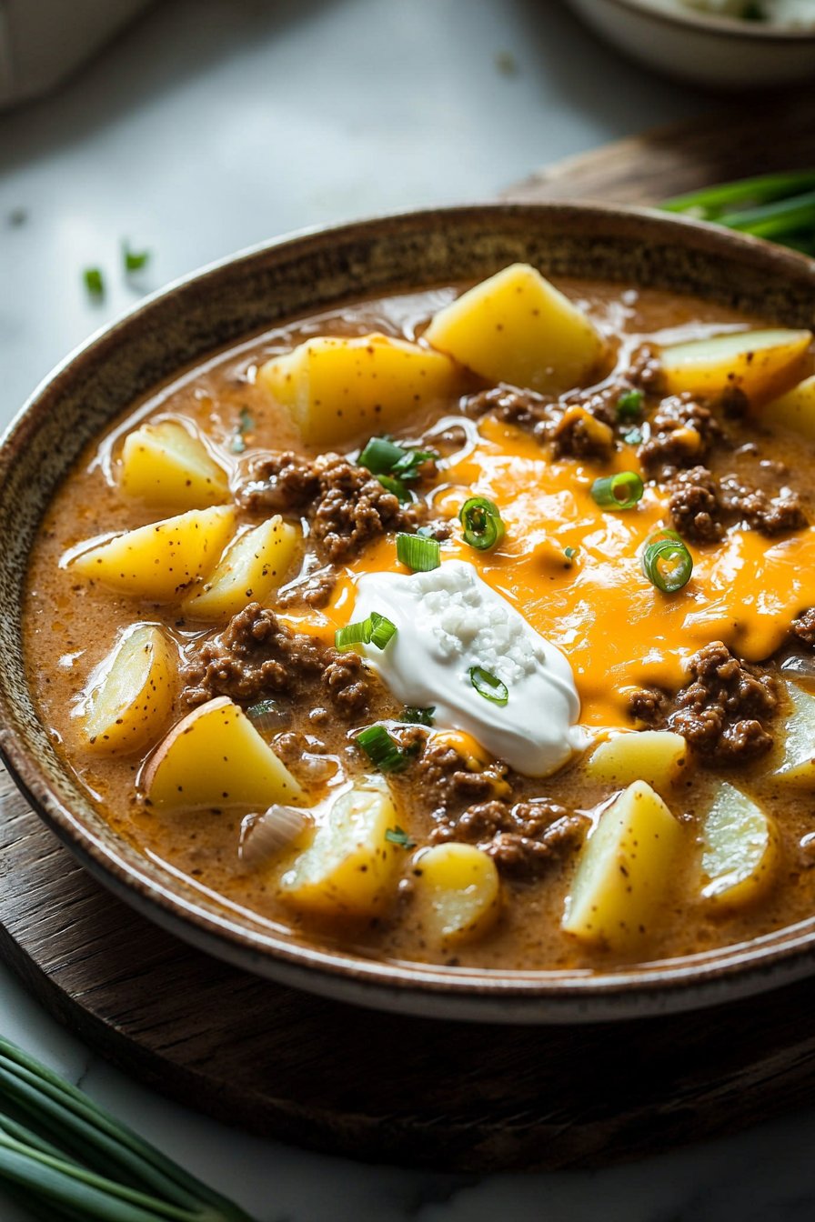 Cheesy Crock Pot Beef and Potato Soup