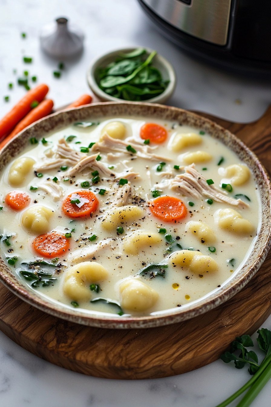 Cremige Crockpot Hühner-Gnocchi-Suppe