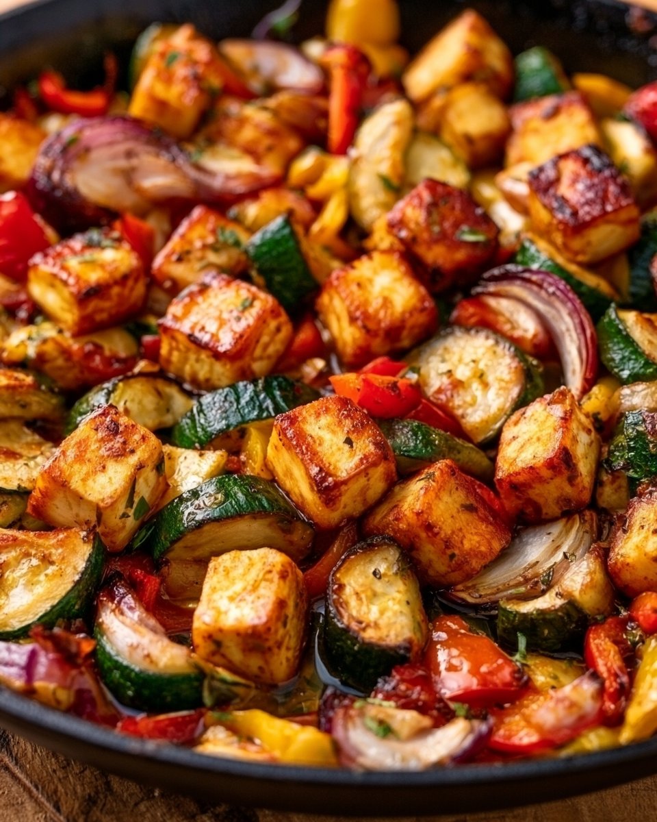 Gemüsepfanne mit Halloumi aus der Pfanne