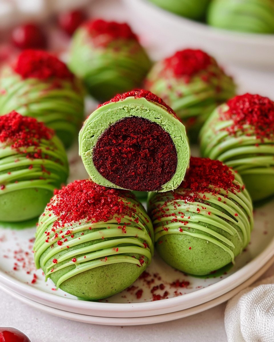 Grinch Oreo Balls with Red Velvet Oreos