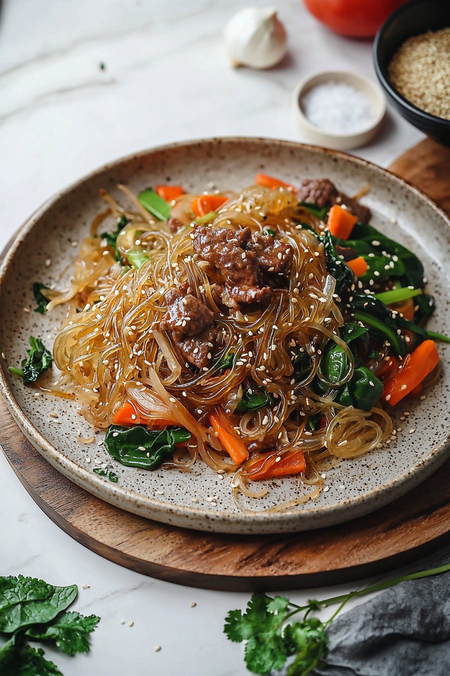 Japchae (Koreanische gebratene Glasnudeln)