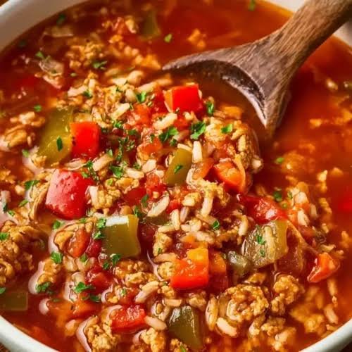 Healthy Ground Turkey Stuffed Pepper Soup