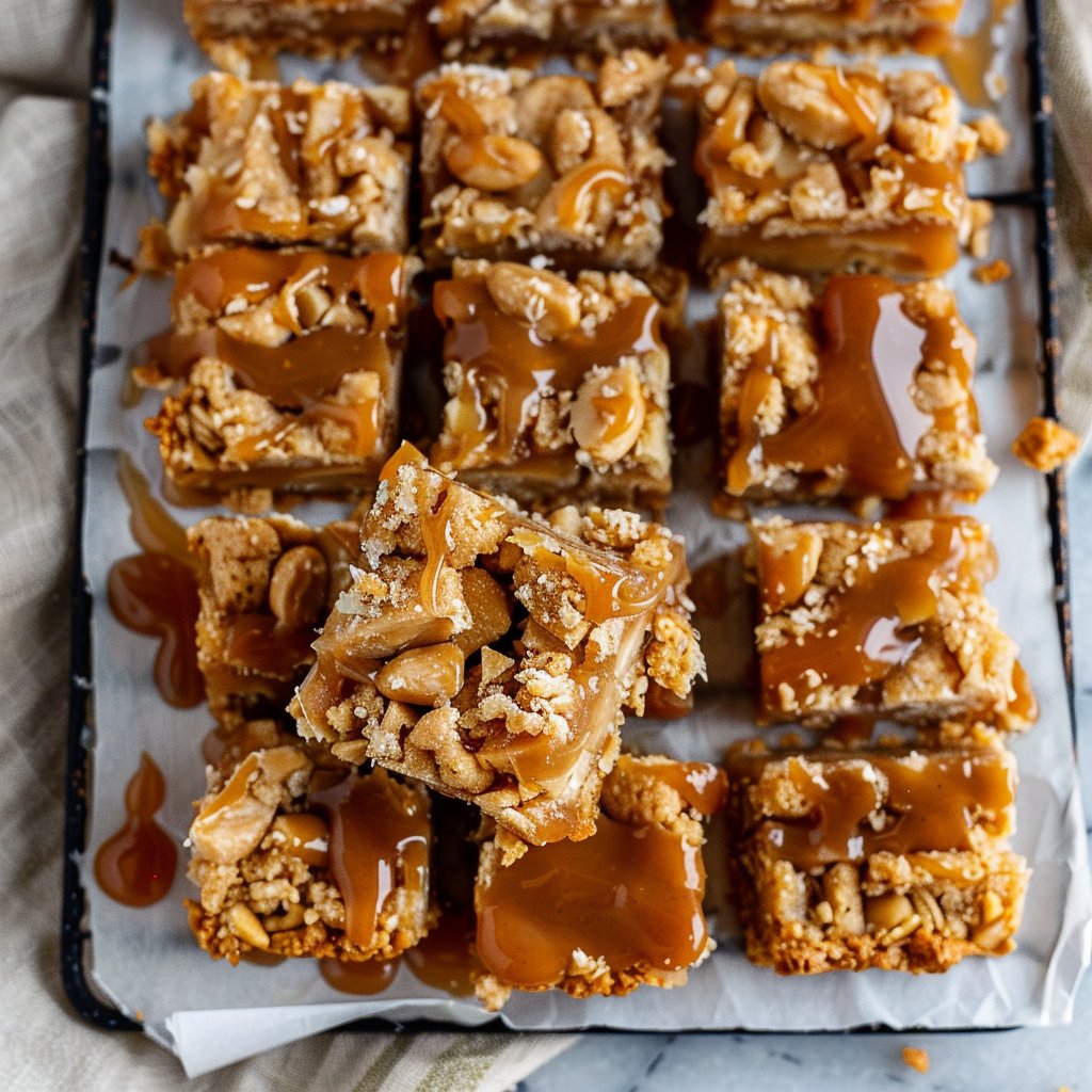 Apple Pie Bars with Salted Peanut Butter Caramel