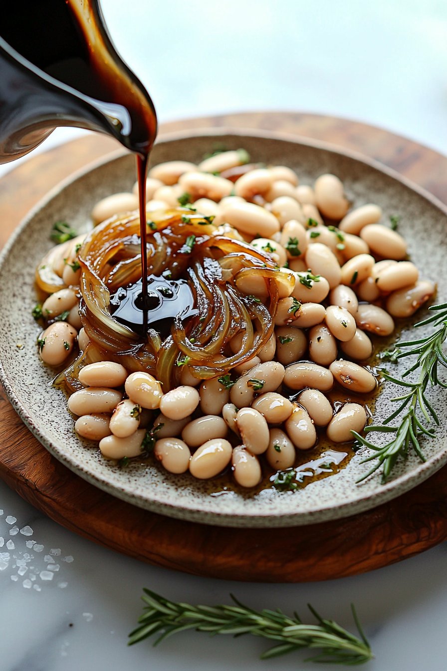 Caramelized Onion White Beans with Rosemary and Balsamic