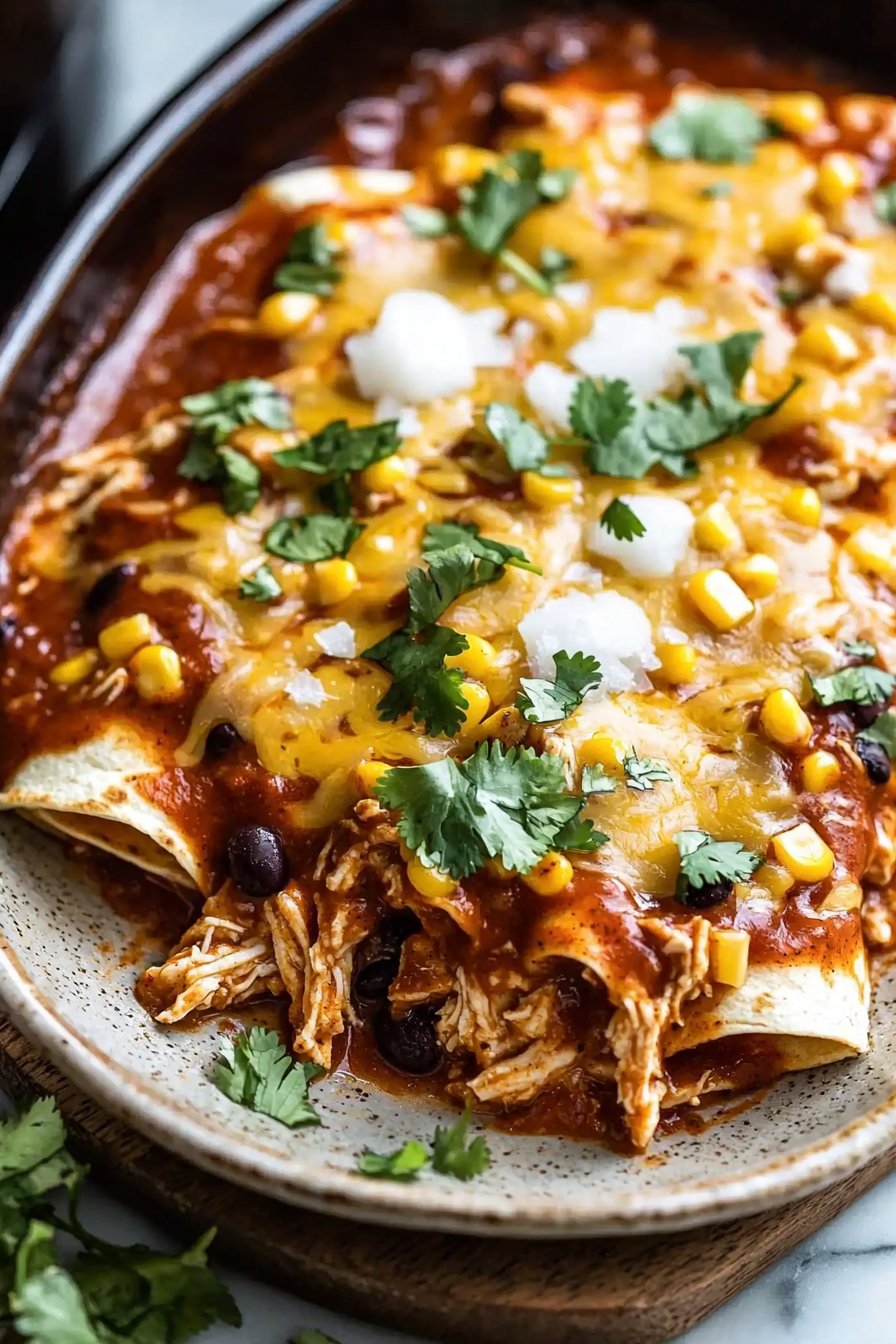 Easy Crockpot Chicken Enchilada Casserole