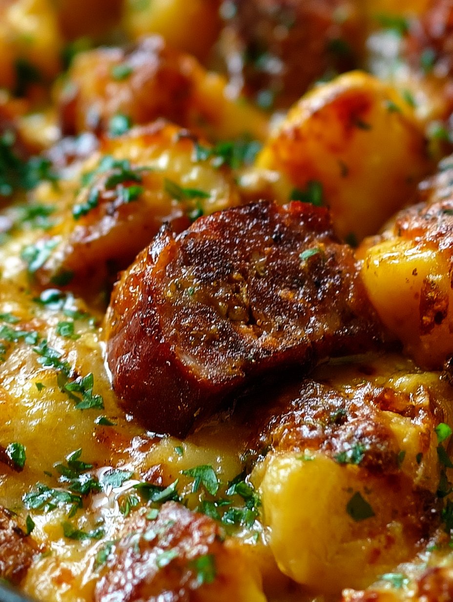 Cazuela de Papa con Queso y Salchicha Kielbasa