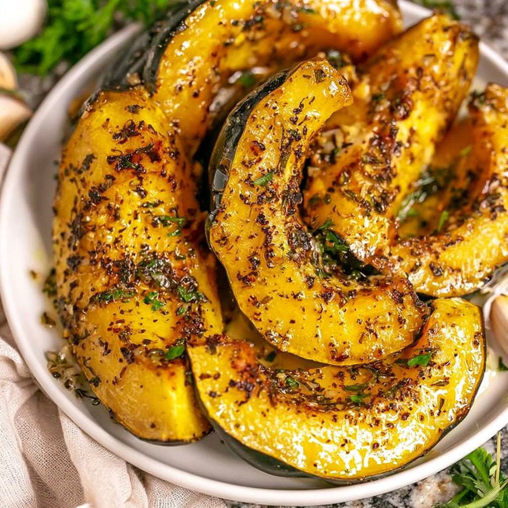 Garlic Herb Roasted Acorn Squash Wedges