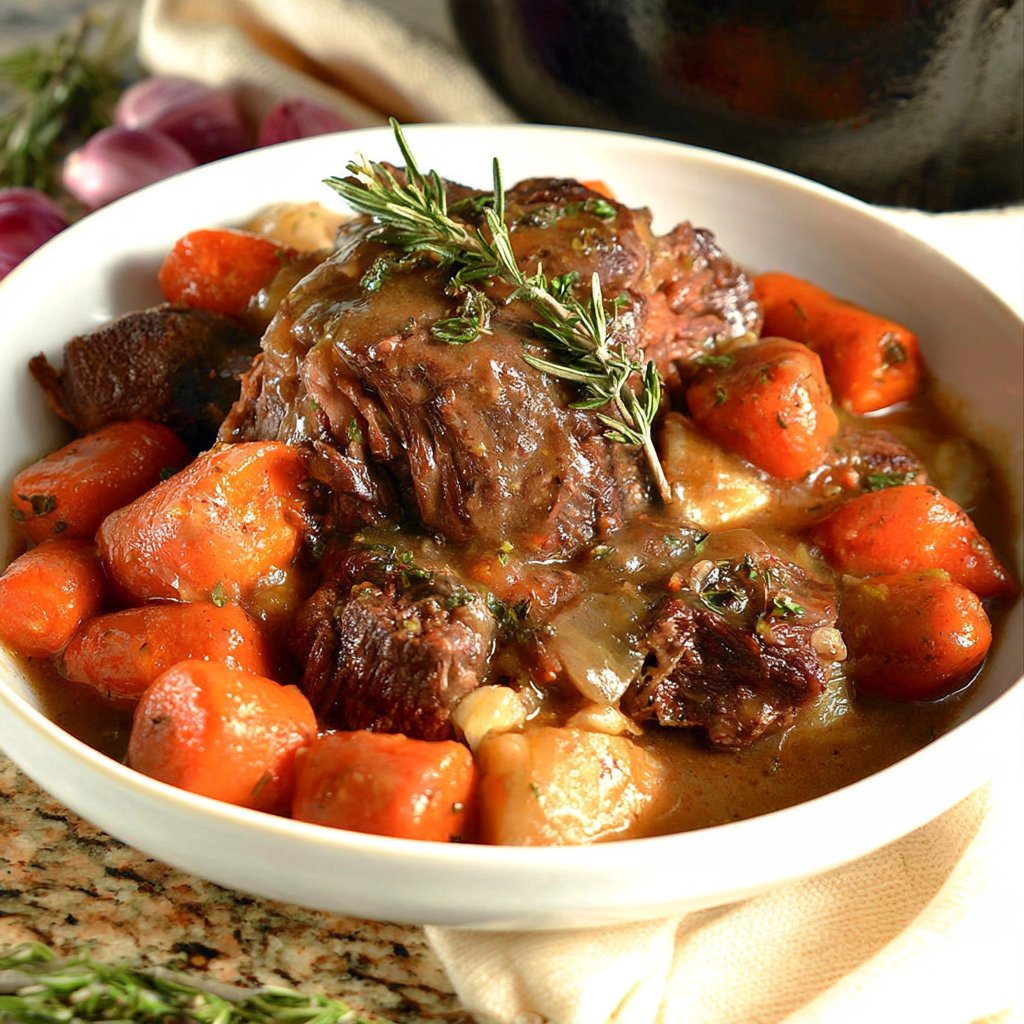 Slow Cooker Rosemary Pot Roast with Carrots & Gravy