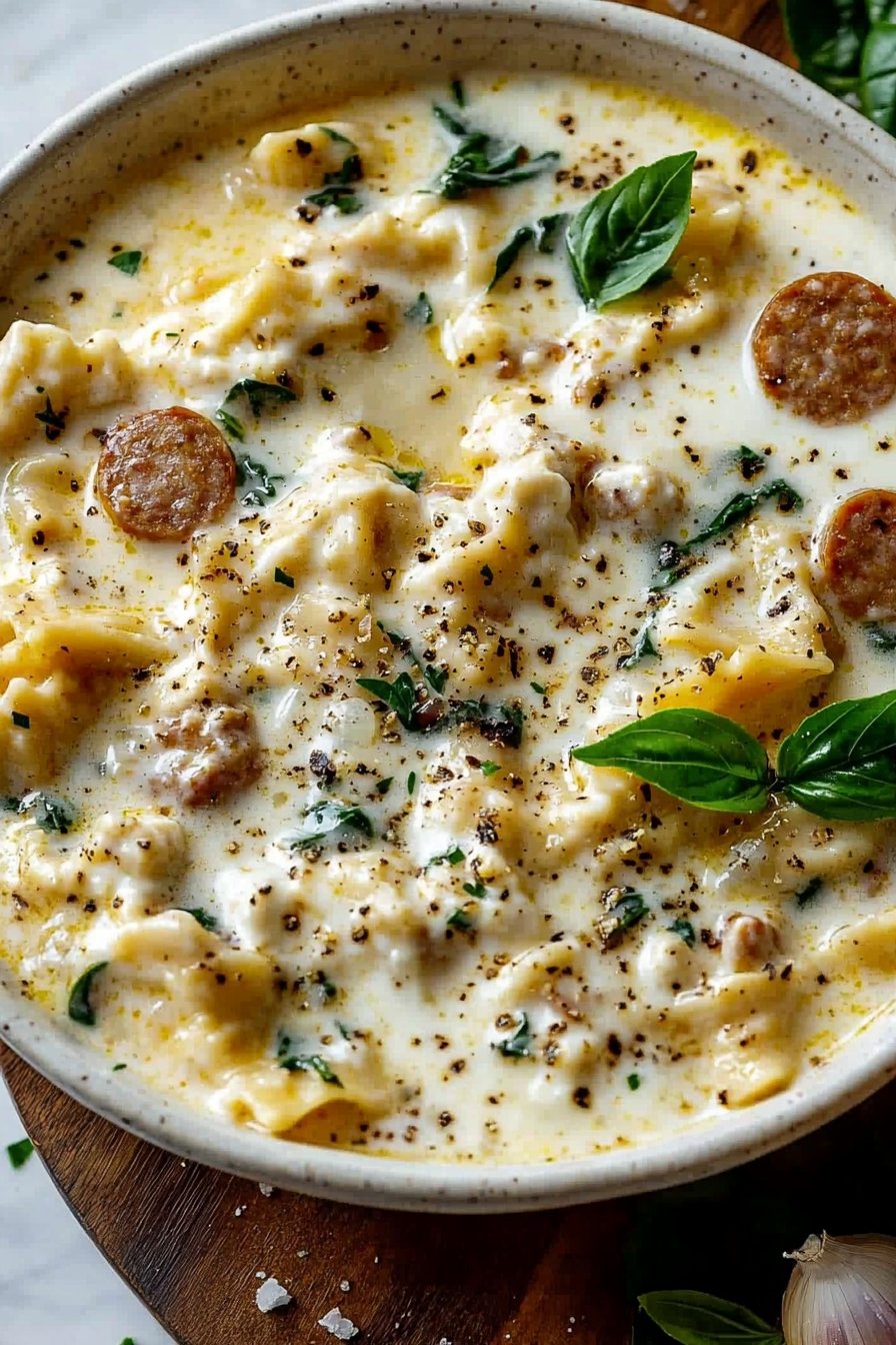Creamy White Lasagna Soup with Sausage