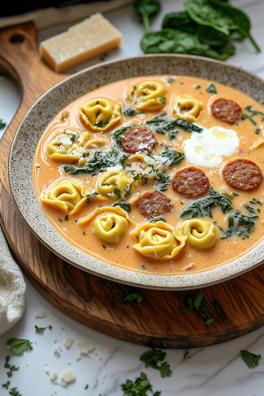 Slow Cooker Creamy Tortellini & Sausage Soup