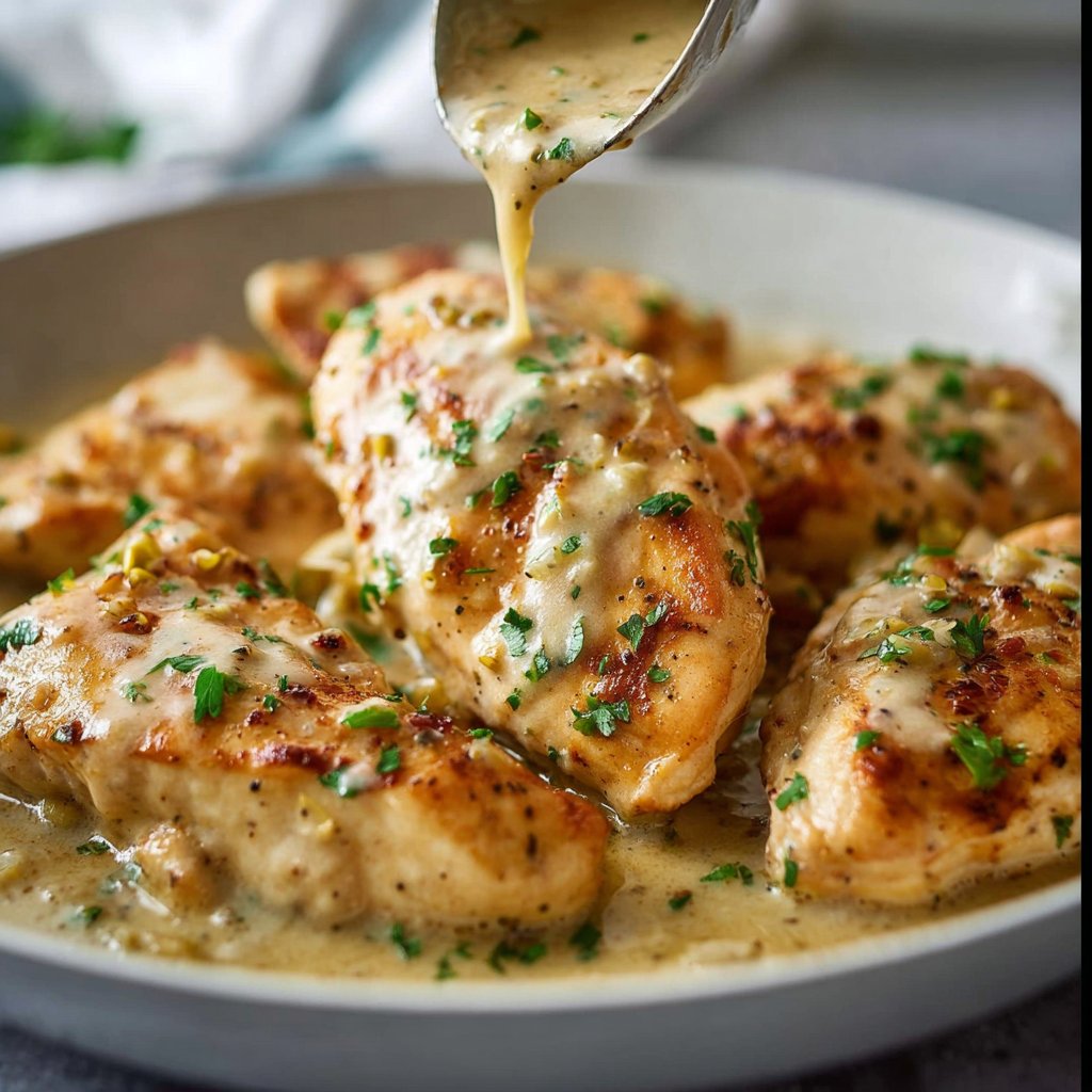 One Skillet Chicken with Lemon Garlic Cream Sauce Recipe