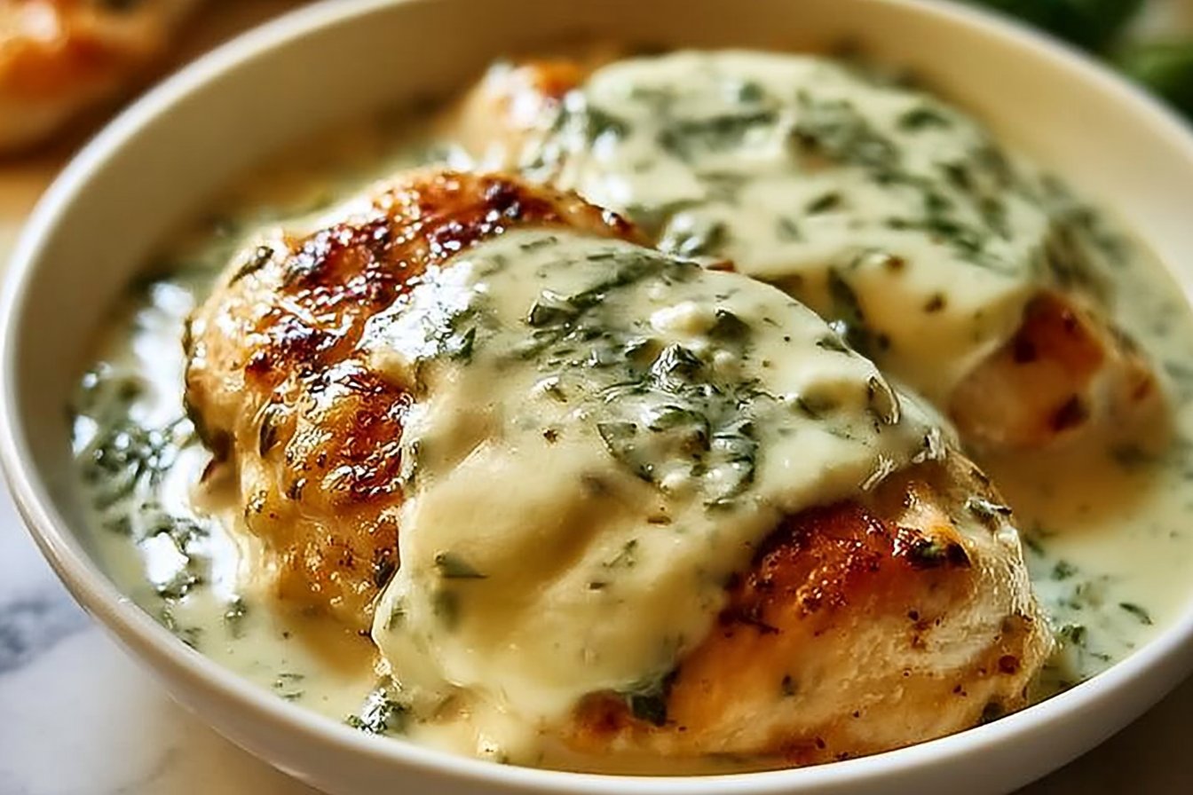 Mozzarella Chicken in Basil Cream Sauce