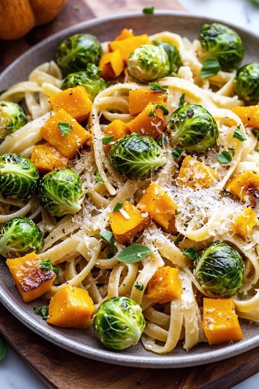 Brussels Sprouts and Butternut Squash Pasta