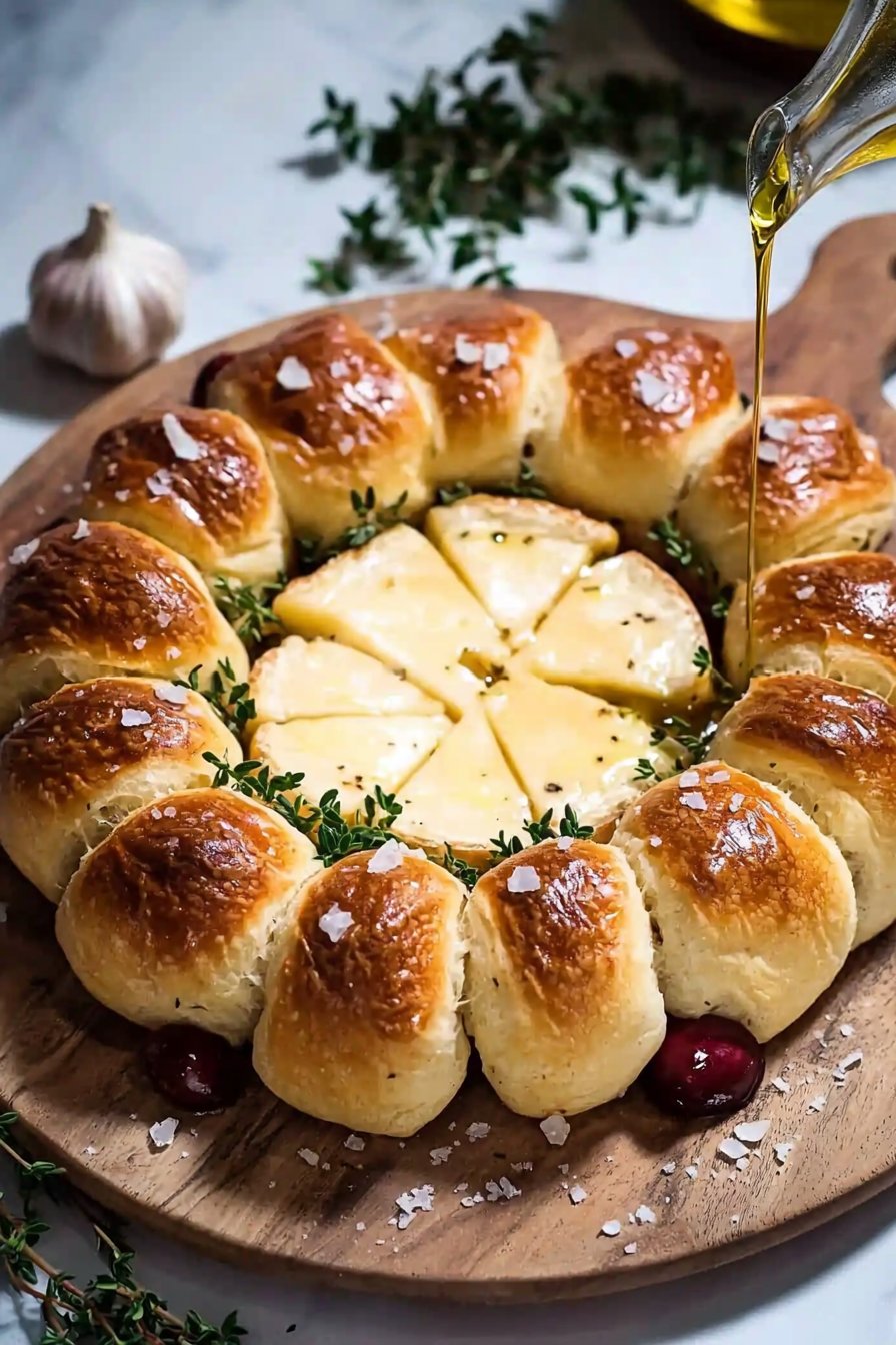 Bread roll wreath with baked cheese