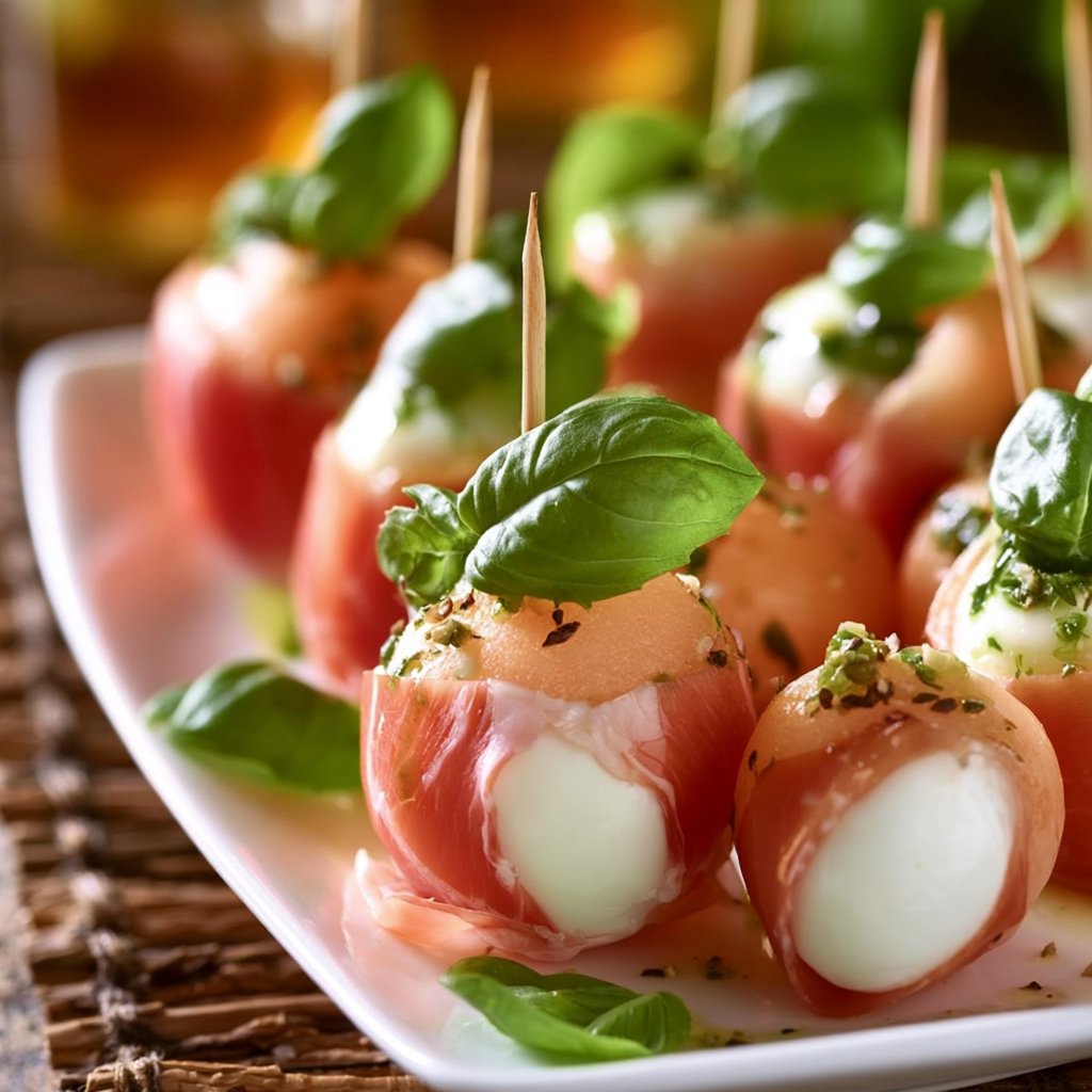 Melonen-Mozzarella-Schinken Fingerfood