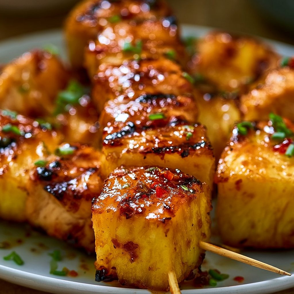 Gegrillte Hähnchen-Ananas-Spieße mit Honig-Chili-Glasur