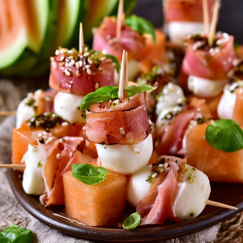 Melonen-Mozzarella-Schinken Fingerfood