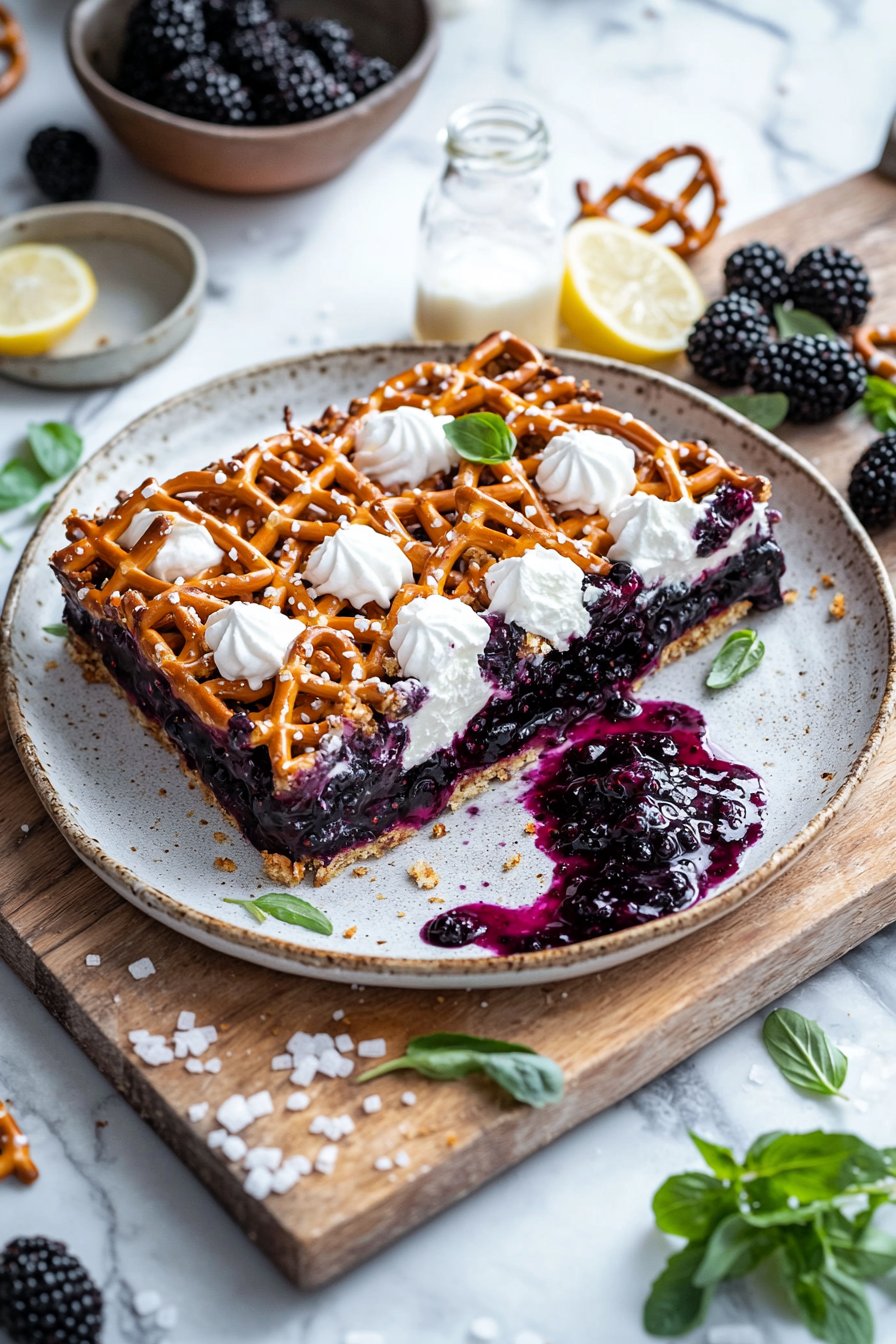 Blackberry Pretzel Dessert Bars